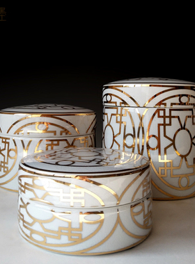 欧式风首饰盒描金样板间储物罐