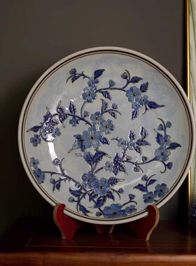 新中式青花瓷陶瓷装饰盘子摆件创意摆盘家居客厅样板房装饰品摆设