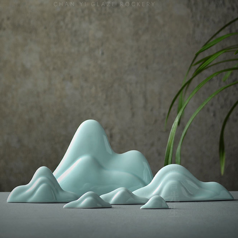 景德镇陶瓷假山中式禅意陶瓷山摆件客厅书房样板间枯山水笔架筷架