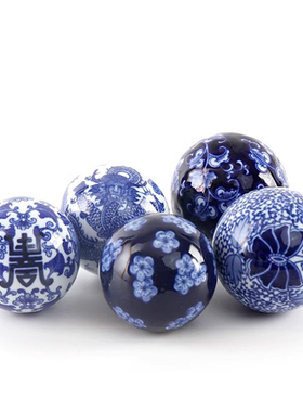 青花瓷摆件水中可漂浮陶瓷球新中式鱼缸盆栽假山造景摆设家居创意