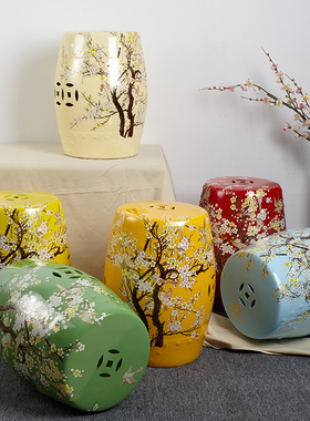 古筝凳子描金样板房边几美式花鸟