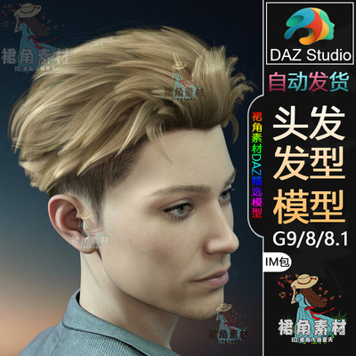 DAZ3D G9/8/8.1头发模型时尚分层大背头男女通用发型IM包游戏素材