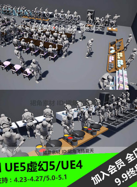 UE5虚幻4 游戏人物餐厅顾客厨师服务员动画Vendors and Customer