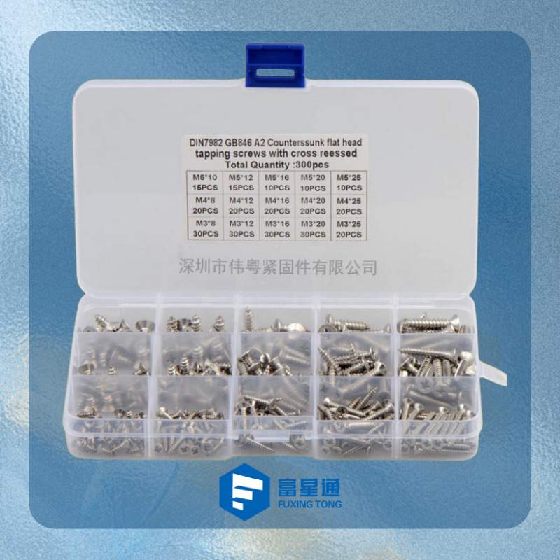 300pcs M3/4/5 电商 不锈钢304十字沉头自攻螺钉组合套装