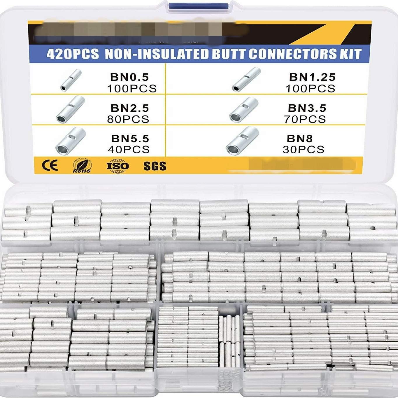 420pcs中间裸套装铜管BN0.5/1.25/2/5.5/8中接端头连接器