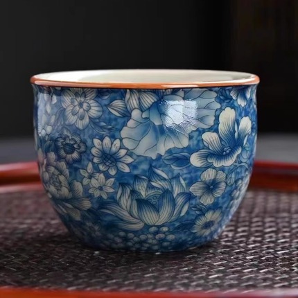 老陶泥仿古青花瓷茶盏开片品茗杯陶瓷茶具功夫茶杯主人个人单杯