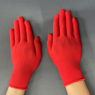 大白牛车手套12双劳保耐磨工作防滑纯棉红棉纱线尼龙可出触屏