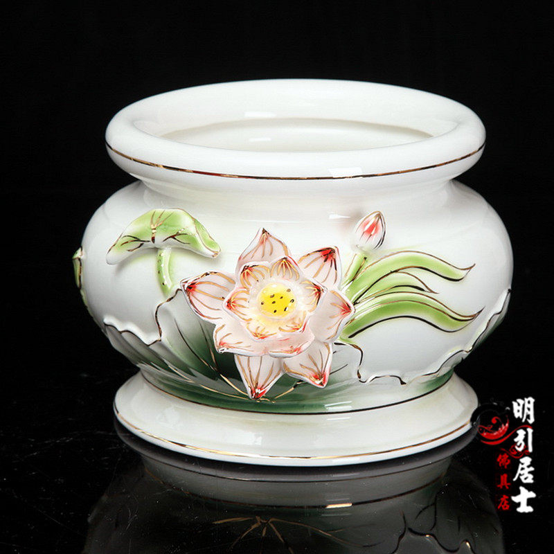 佛堂用品 莲花无字青莲浮雕熏香炉立香炉盘香荷花供佛家用寺庙