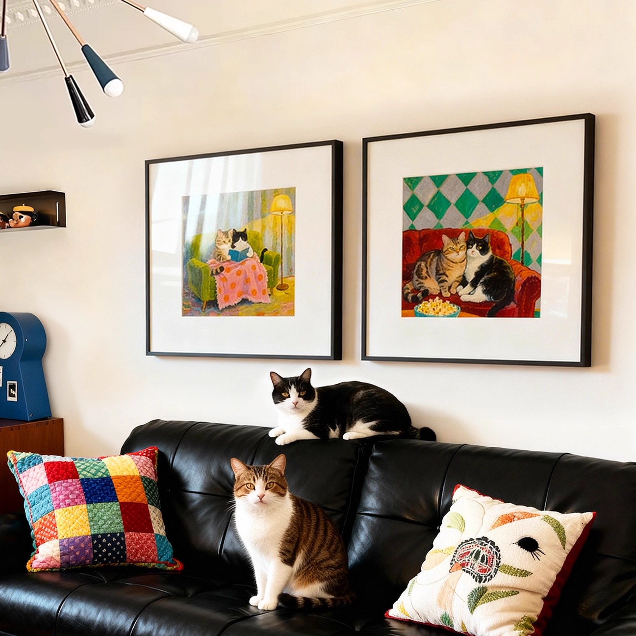 宠物个性定制客厅装饰画可爱动物猫咪油画风格挂画床头卧室餐边柜图片