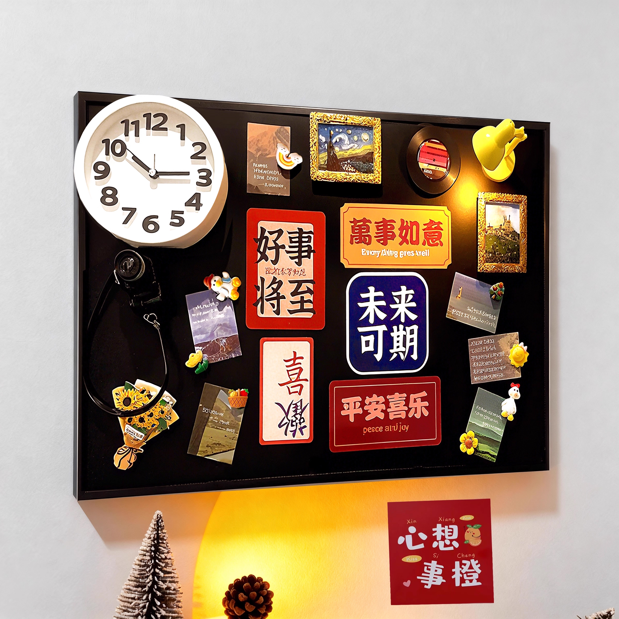 新款时钟电表箱装饰画创意磁吸黑板新年氛围感电源空开盒液压上开图片
