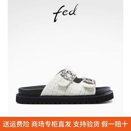 fed拖鞋外穿夏季新款女鞋方扣水钻气质凉鞋厚底凉拖R0413-YAB555