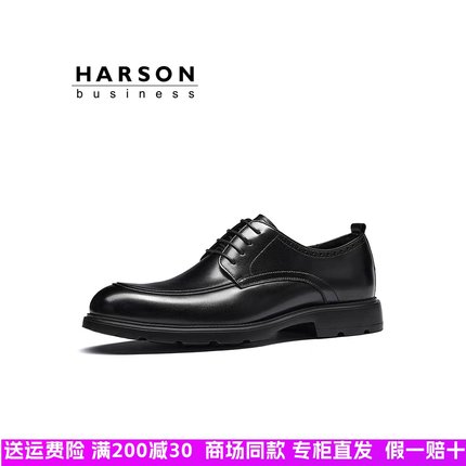 专柜直发MS244903哈森2024春季新款粗跟圆头商务休闲系正装带男鞋