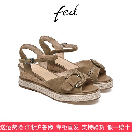 fed复古透气一字凉拖夏季新款女鞋露趾厚底增高凉鞋女款YAB906