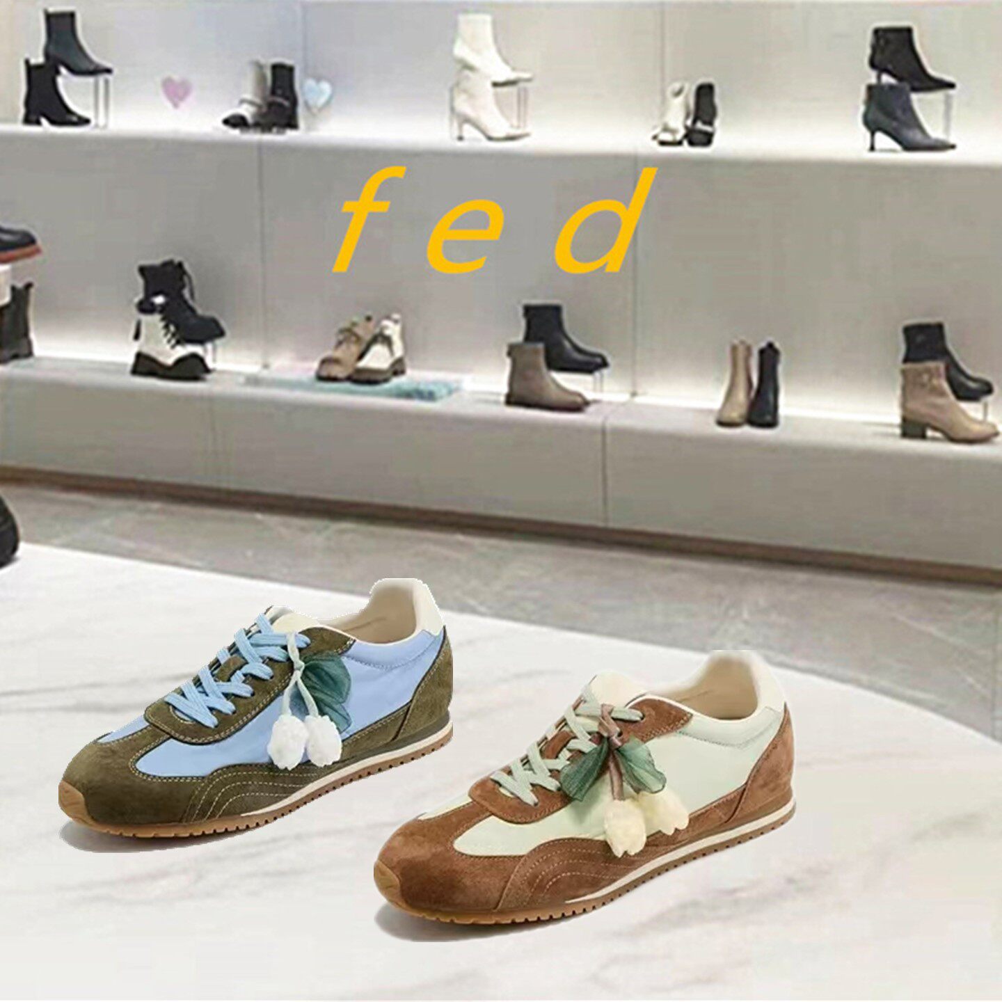 fed厚底德训鞋女春季新款女鞋绿迹花语休闲鞋复古阿甘鞋女款YA006