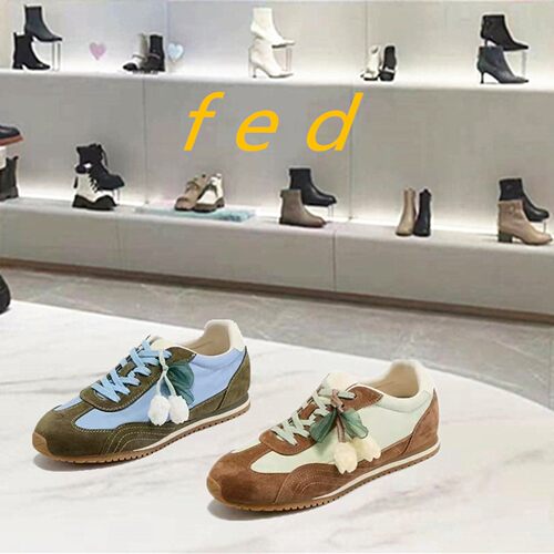 fed厚底德训鞋女春季新款女鞋绿迹花语休闲鞋复古阿甘鞋女款YA006