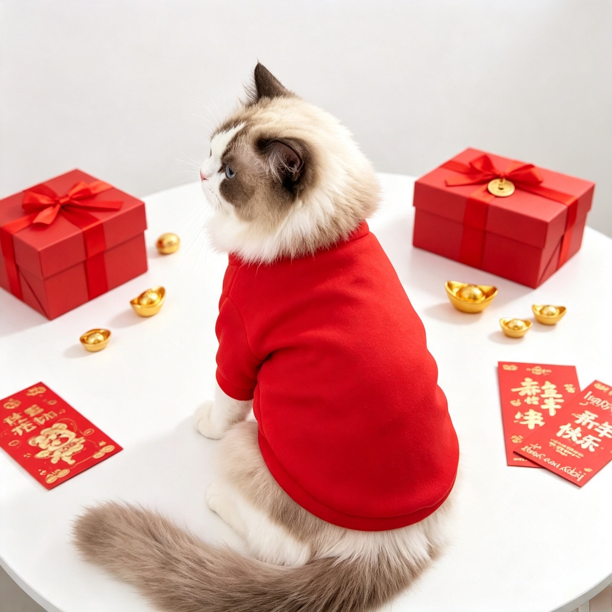 新年红色喜庆宠物卫衣秋冬加绒保暖布偶猫泰迪小型犬春节过年服饰