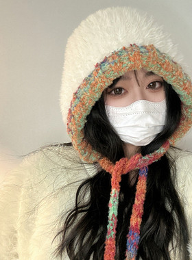 毛绒雷锋帽女款秋冬季学生百搭