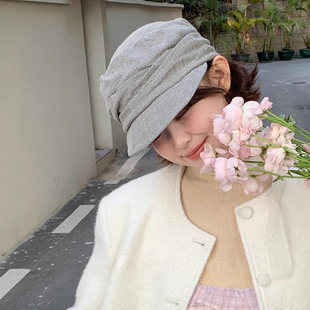 特猫柔 出口褶皱棉麻帽*女春夏显脸小韩版百搭ins文艺风画家帽
