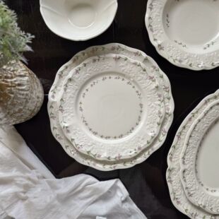 复古法式浮雕陶瓷盘子爱丽丝碎花咖啡杯碟甜品盘汤盘西餐盘小碗