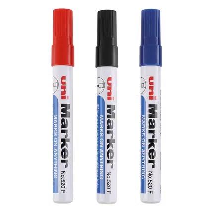 日本uni/三菱铅笔520F圆头油性记号笔马克大头笔油性墨水防水性强