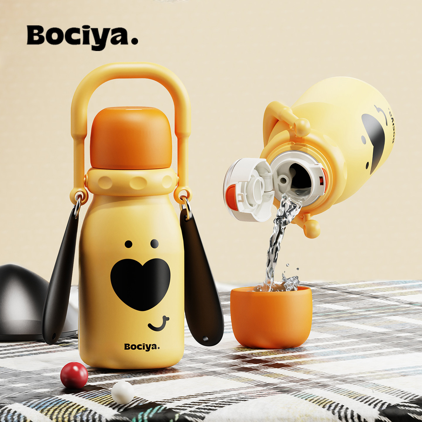 bociya儿童可爱保温杯双饮壶