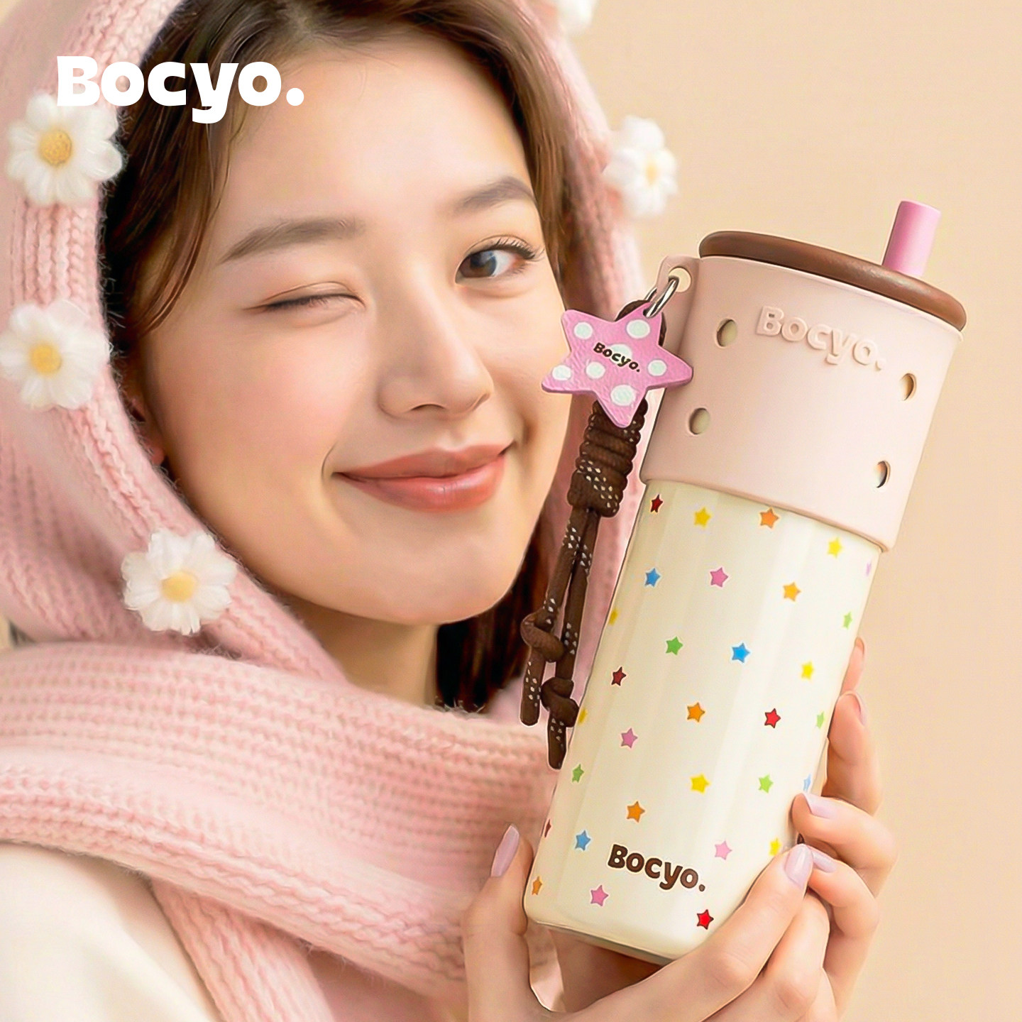 bocyo水杯保温杯女士大容量2026新款车载冰霸杯外出携带吸管杯子