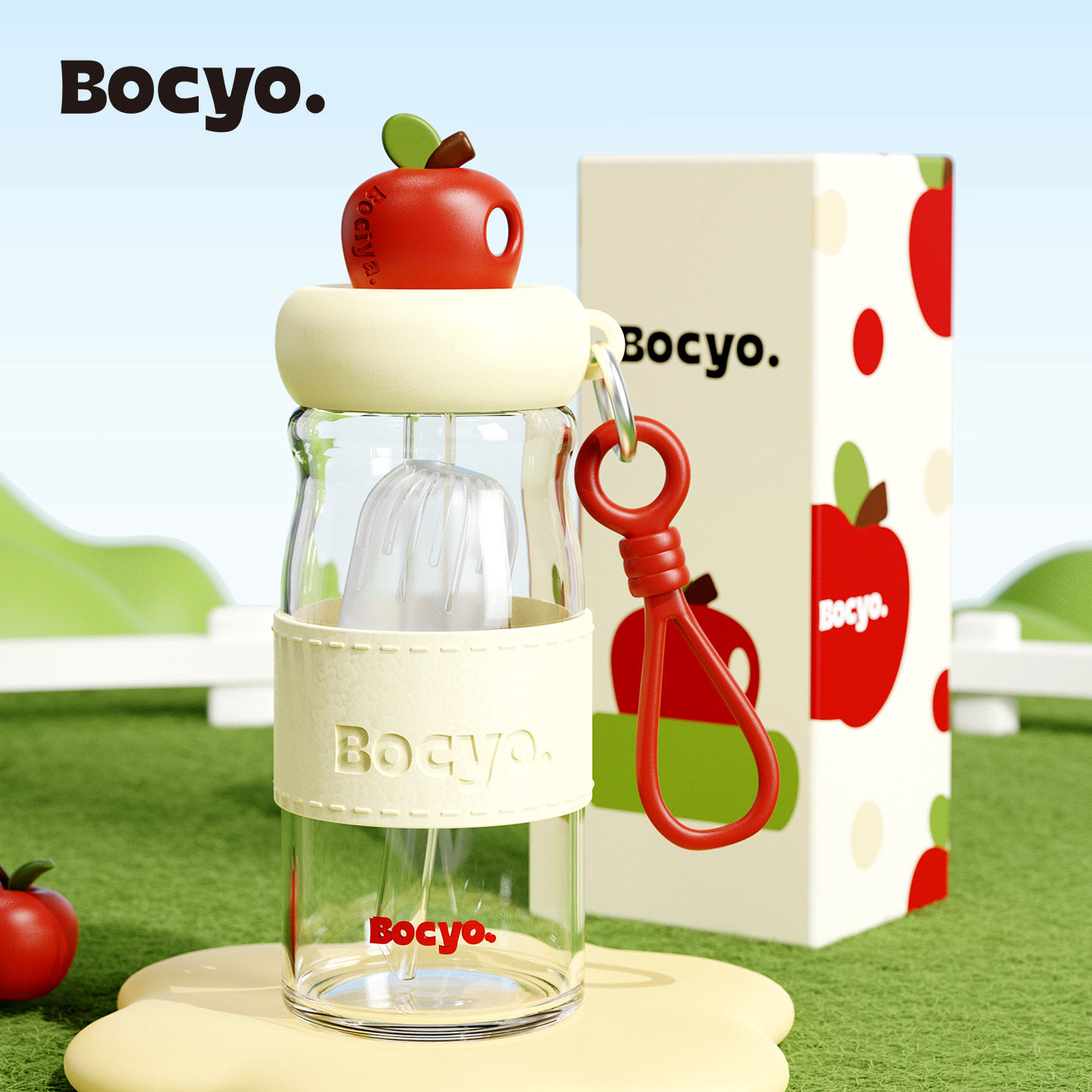 bocyo可爱提手泡茶吸管玻璃杯图片