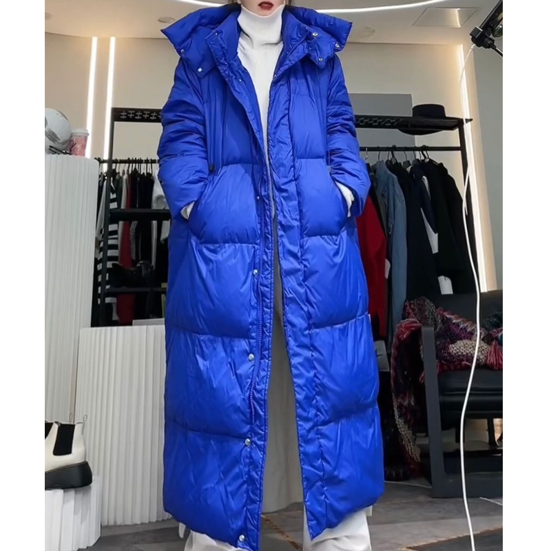 糖果色羽绒服女2025年冬季新款宽松过膝中长款修身保暖白鸭绒外套