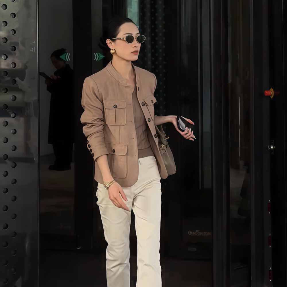 2026年春季时尚新款立领工装外套女通勤修身收腰气质夹克减龄女款