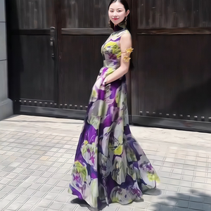 法式温柔风名媛印花连衣裙女春夏高级服饰感气质收腰显瘦度假长裙