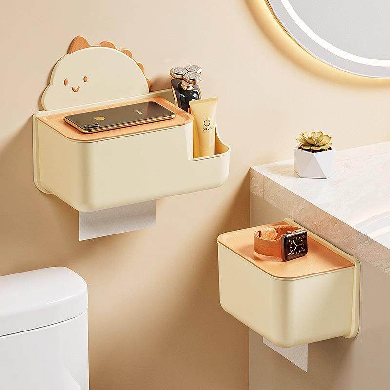 Cartoon Minimalist Bathroom Tissue Box Wall-Mounted No-Drill