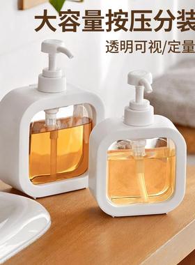 Clear refill bottles for bathroom shower gel and hand soap,