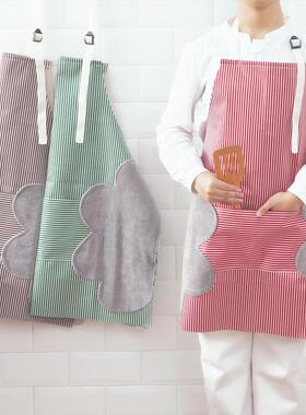 Korean-style striped apron made of coral fleece, with adjust