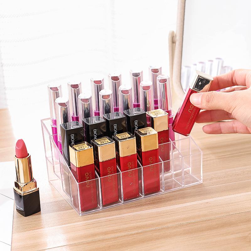 24-Grid Transparent Lipstick Organizer Box Plastic Desktop L