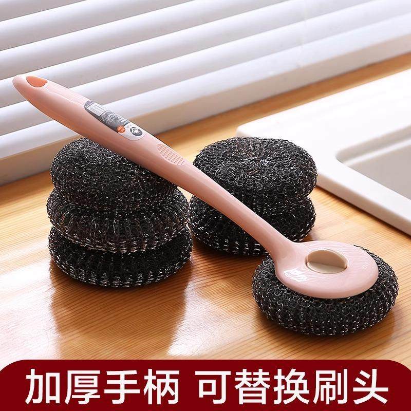 Long-handled pot brush for home use, designed to clean witho