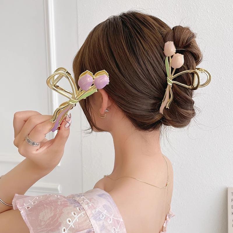 Tulip-shaped metal shark hair clip, large-sized for volumino