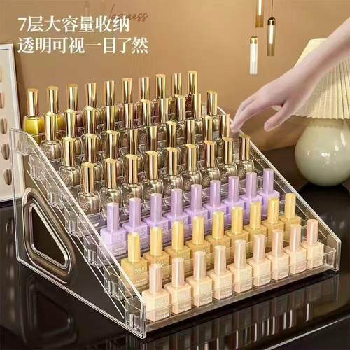 Multi-level stepped nail polish display stand, transparent d