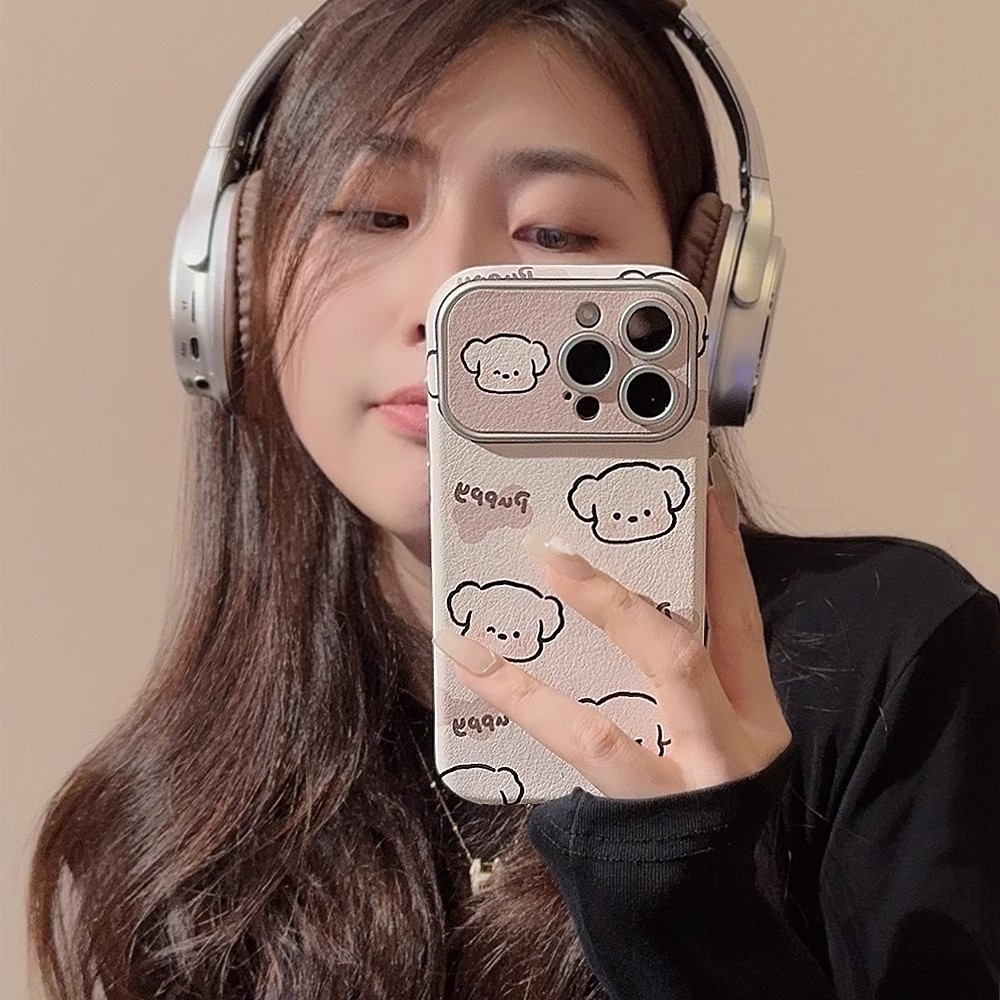 奶油可爱小狗皮质手拿包