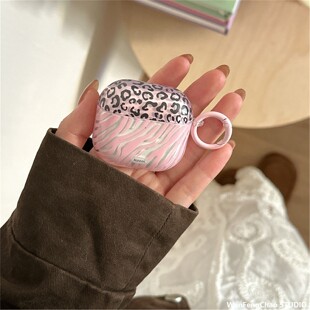 粉色斑马豹纹Airpods pro4代耳机保护套适用Airpods3代pro2代