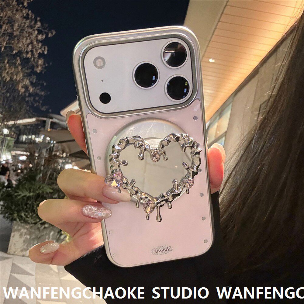 镜面磁吸支架粉色小香风适用苹果17pm手机包13气质iphone16鎏金15