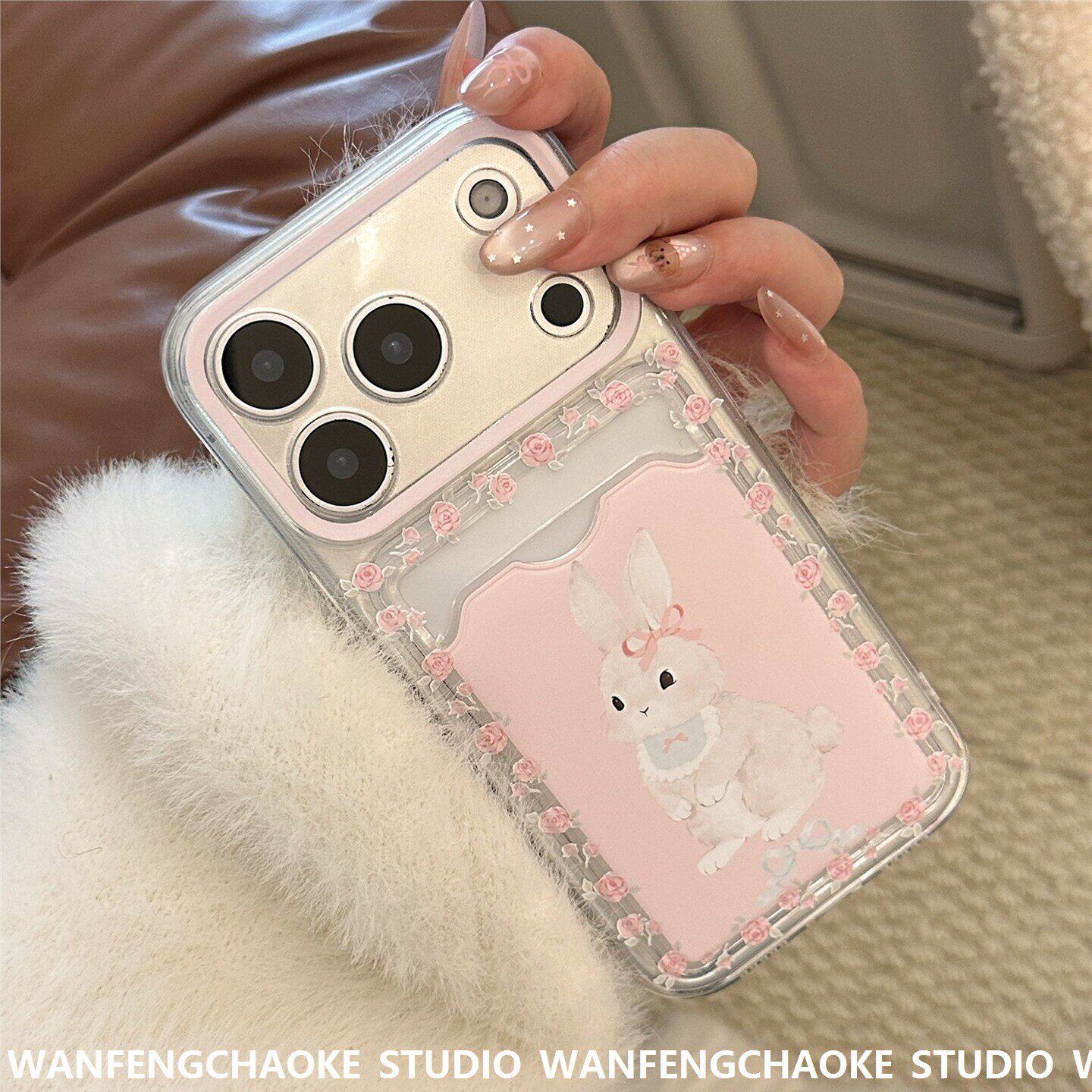 小兔卡包适用iphone17手机包17pm苹果16全包11透明15粉色卡通13软