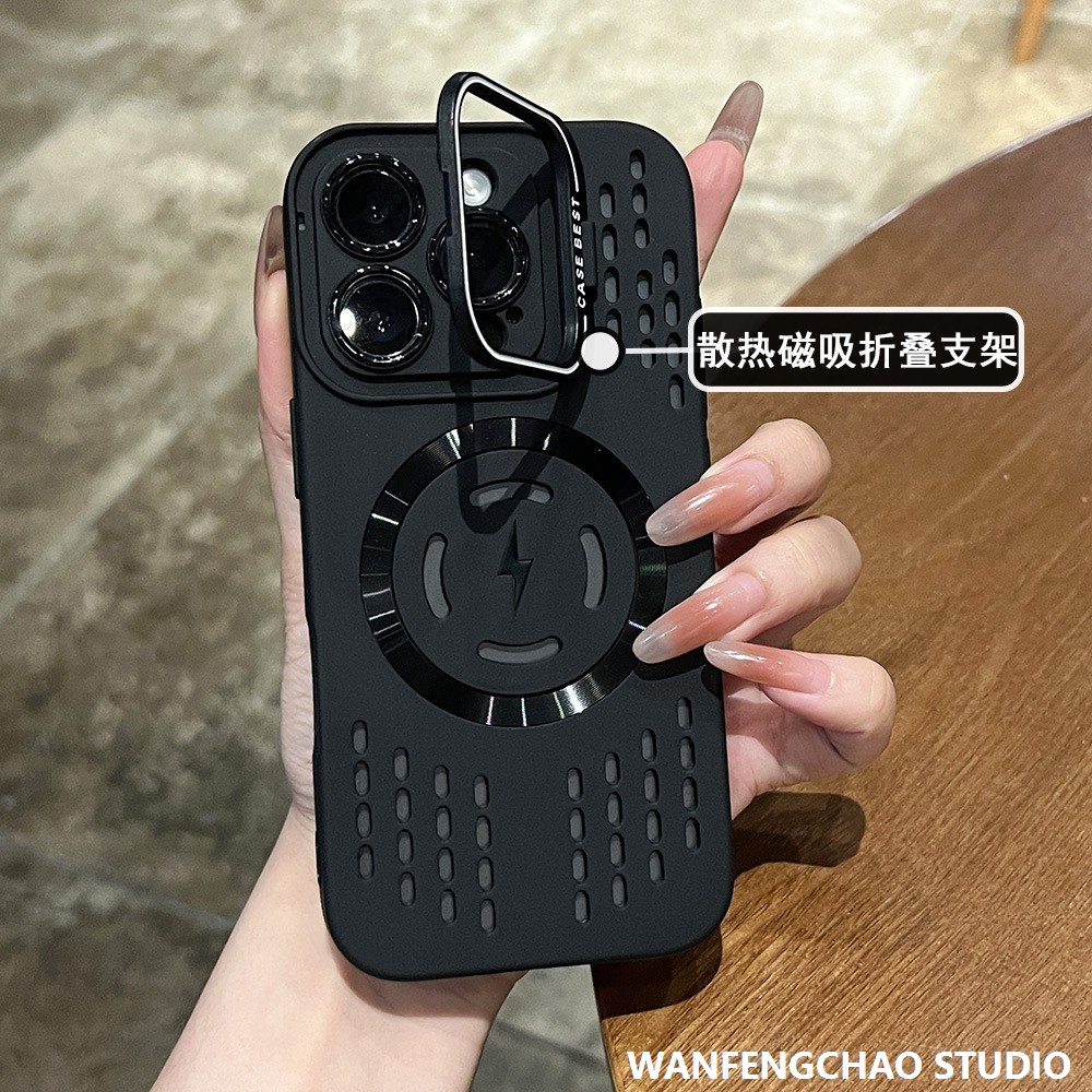 适用iPhone16promax液态硅胶散热磁吸苹果15镜头支架TPU软手机壳