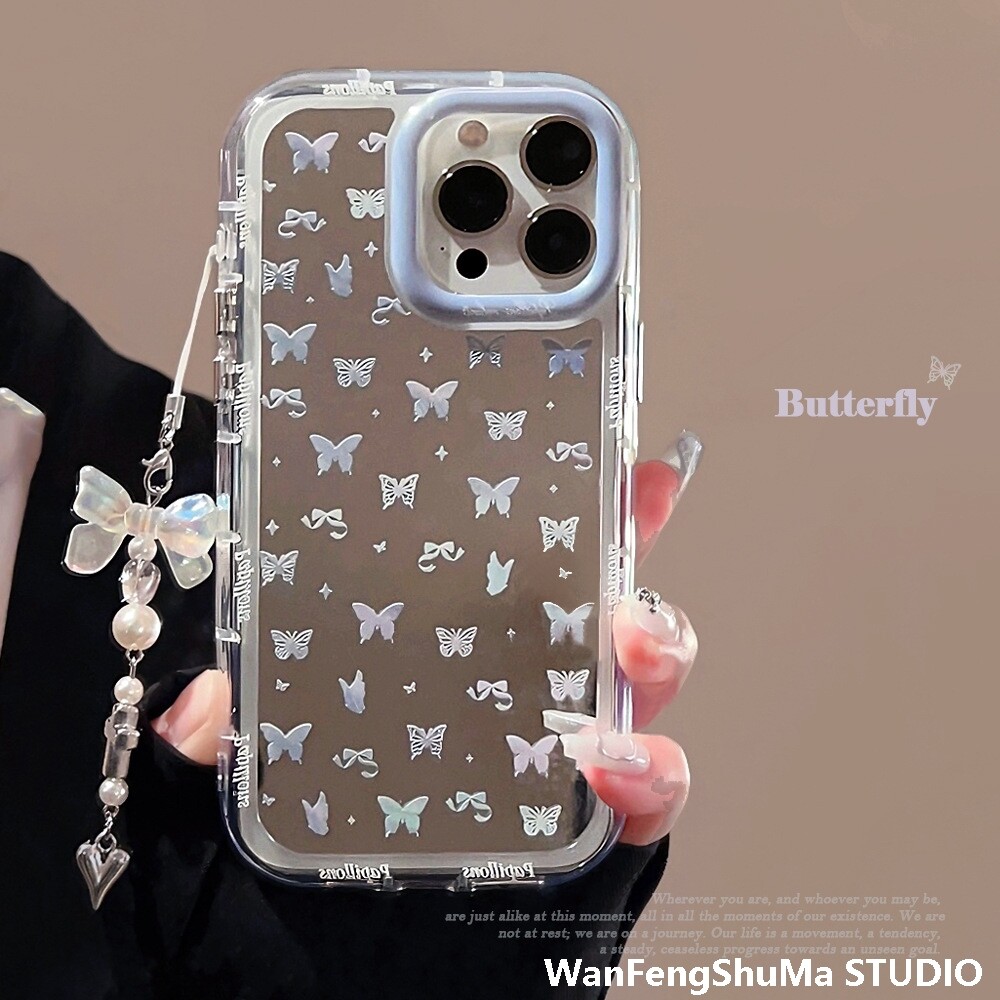 미러 컬러 나비 IPHONE16 APPLE 15PROMAX 휴대폰 케이스 14 기질 13 걸이 체인 12 요정에 적합