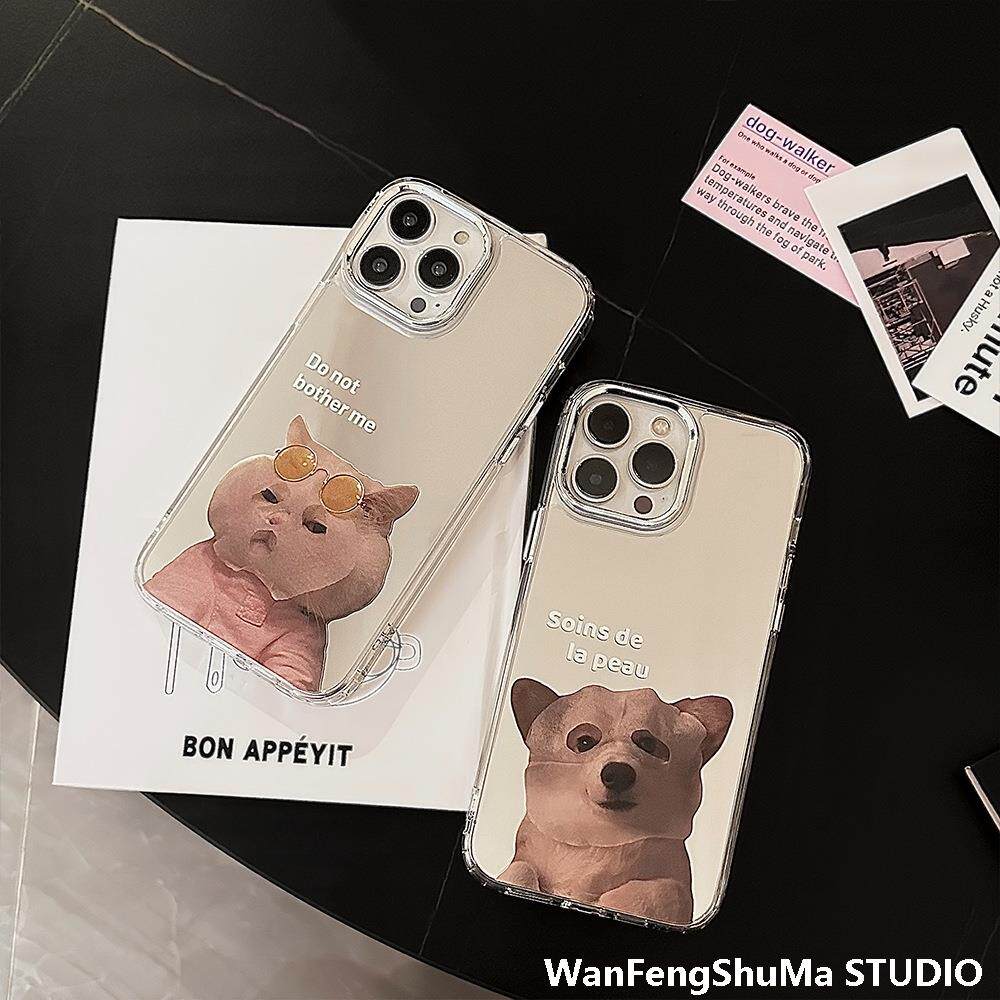 고양이와 강아지를 위한 틈새 귀여운 페이셜 마스크 13 IPHONE16PROMAX에 적합 APPLE 11 커플 15 거울 휴대폰 케이스 12