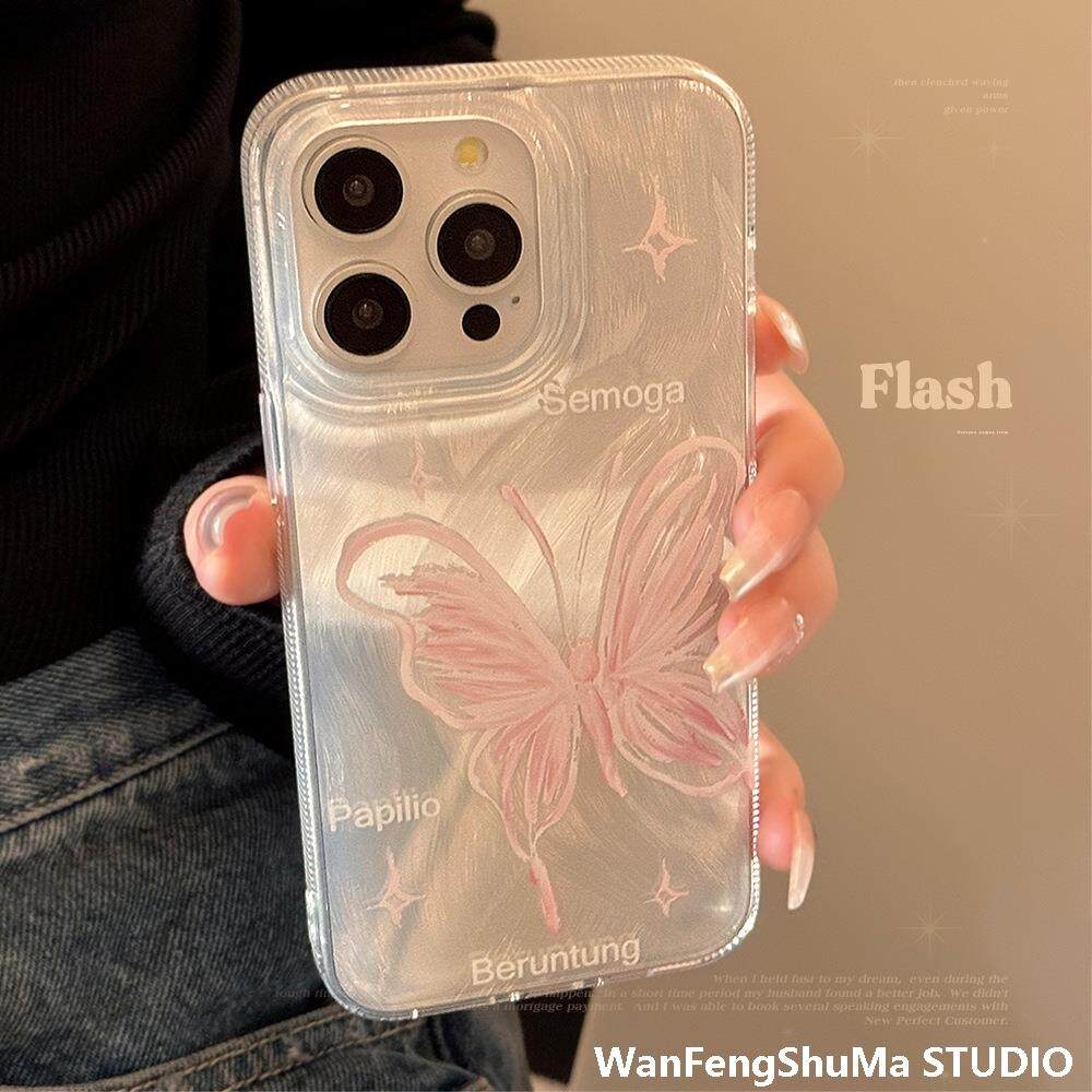 APPLE 16PROMAX 휴대폰 케이스 IPHONE15 안티 가을 14 하드 13 요정에 적합한 깃털 원사 소녀 실버 나비