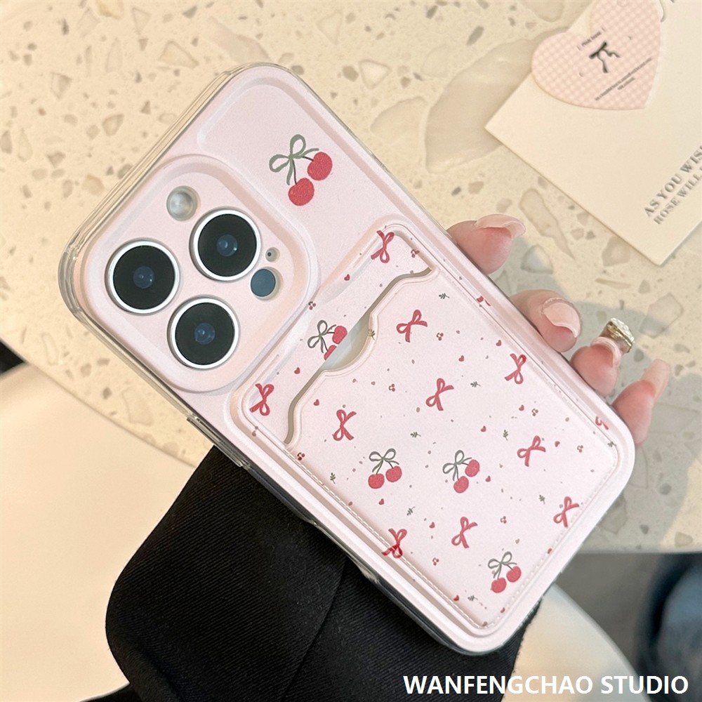 甜美ins樱桃卡包适用iphone15手机壳13苹果14pro max透明11插卡16
