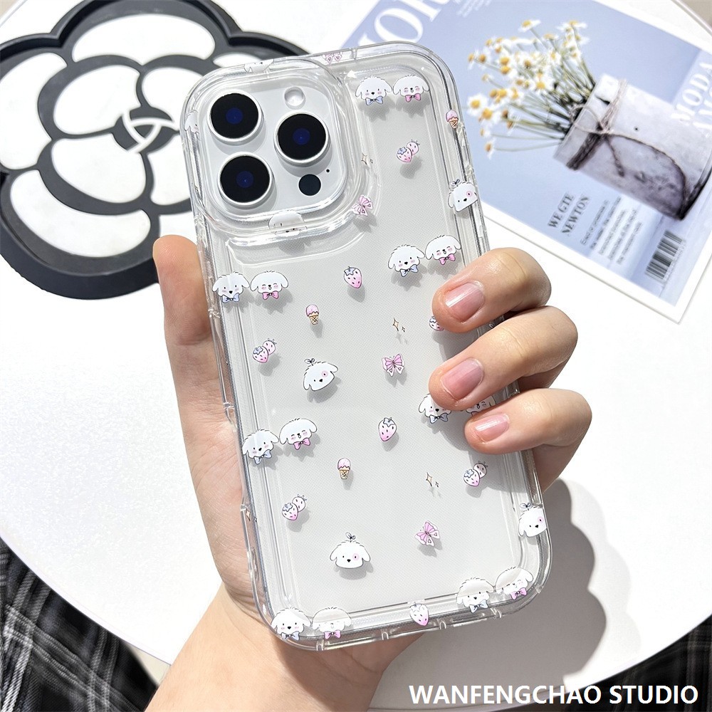 韩系ins适用苹果15promax草莓小狗手机壳iphone16可爱14气囊防摔