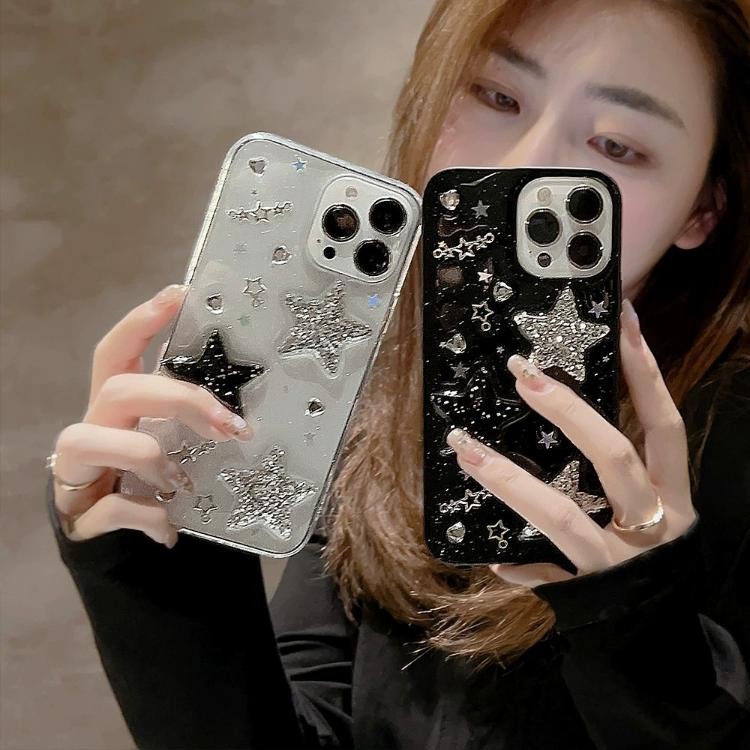 甜酷辣妹闪粉立体星星适用iPhone16ProMax苹果15手机壳14滴胶13