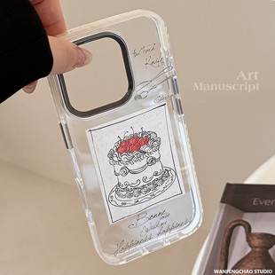 法式 蛋糕適用iPhone15promax蘋果16手機殼14高級感手繪13透明11軟