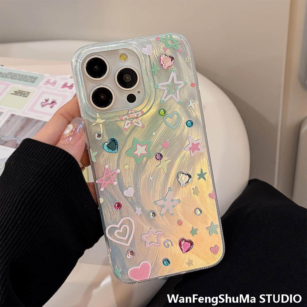 IPHONE16PRO 휴대폰 케이스에 적합한 작은 다색 파민 스타 체인 15PROMAX 낙하 방지 하드 14